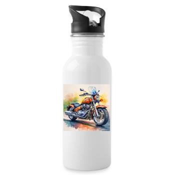 Bold Retro Motorcycle Design - Water bottle with straw - white - Right