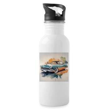 Classic Car Art with Watercolour Style - Water bottle with straw - white - Right
