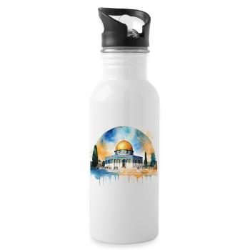 Iconic Dome of the Rock Illustration - Water bottle with straw - white - Right