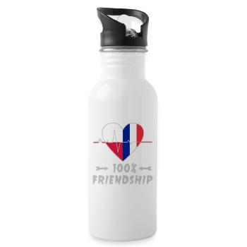 Polen und Frankreich 100% Freundschaft - Trinkflasche mit integriertem Trinkhalm - Weiß - Rechts