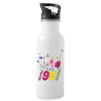 Year of birth 1991 wildflowers - Water bottle with straw - white - Right