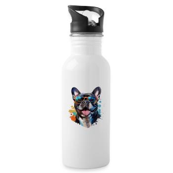 Frenchie with sunglasses - Water bottle with straw - white - Right