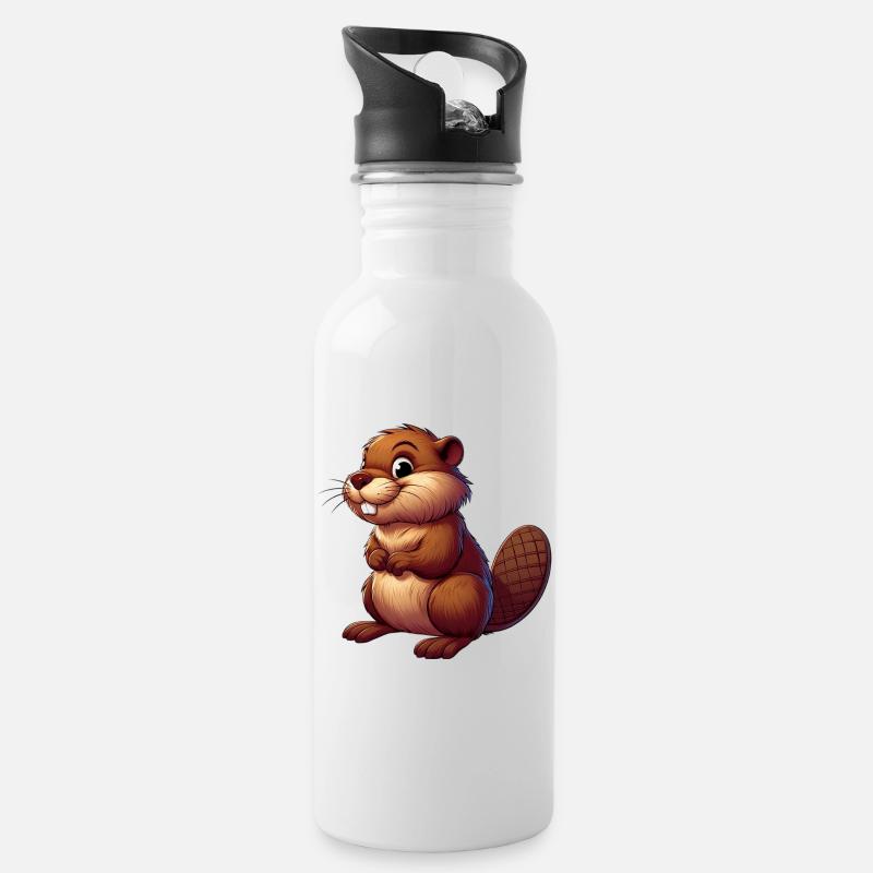 Bieber - Trinkflasche mit integriertem Trinkhalm - Weiß