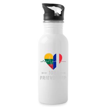 Litauen und Frankreich 100% Freundschaft - Trinkflasche mit integriertem Trinkhalm - Weiß - Rechts