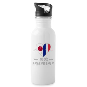 Japan und Frankreich 100% Freundschaft - Trinkflasche mit integriertem Trinkhalm - Weiß - Rechts