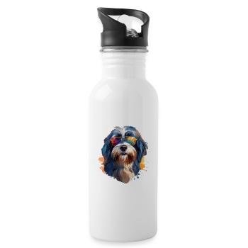 Tibetan Terrier with Sunglasses - Water bottle with straw - white - Right