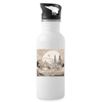 Minimalist Temple Pagodas Art - Water bottle with straw - white - Right