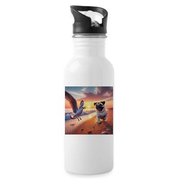 Lebendige Strandabenteuer mit Hund und Möwe - Trinkflasche mit integriertem Trinkhalm - Weiß - Rechts