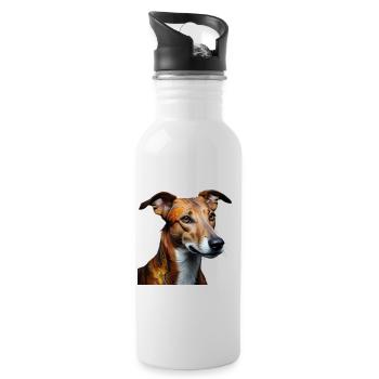 Herbstwindhund Porträt - Trinkflasche mit integriertem Trinkhalm - Weiß - Rechts