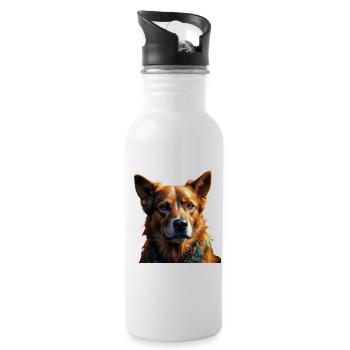 Buntes Hundeporträt Schal - Trinkflasche mit integriertem Trinkhalm - Weiß - Rechts