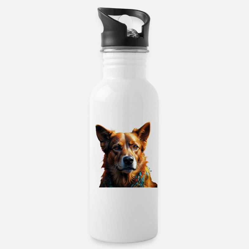Buntes Hundeporträt Schal - Trinkflasche mit integriertem Trinkhalm - Weiß