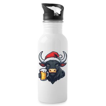 Stier Weihnachten Bier - Trinkflasche mit integriertem Trinkhalm - Weiß - Rechts