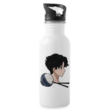 Reis Manga Anime Boy Rice Bowl Comic Stäbchen - Trinkflasche mit integriertem Trinkhalm - Weiß - Rechts