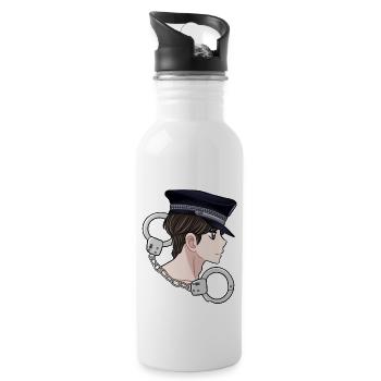 Police Polizei Manga Anime Handschellen Polizist - Trinkflasche mit integriertem Trinkhalm - Weiß - Rechts