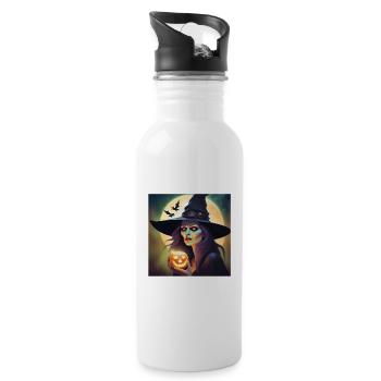 Halloween, Witch, Pumpkin - Water bottle with straw - white - Right