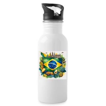 Brazilian Flag and Traditional Foods - Water bottle with straw - white - Right