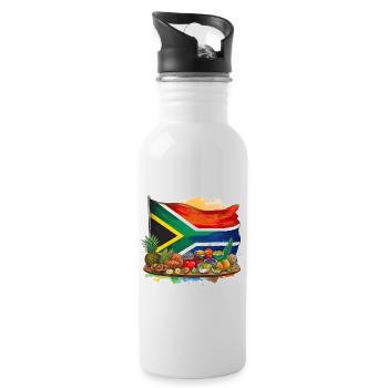 South African Flag with Traditional Foods - Water bottle with straw - white - Right