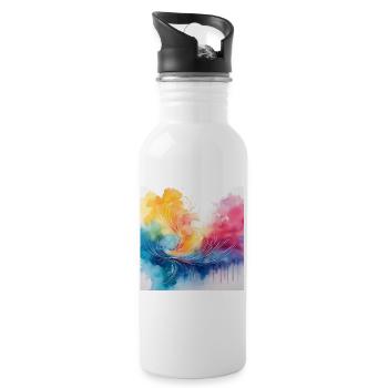 Colourful Abstract Water Art - Water bottle with straw - white - Right