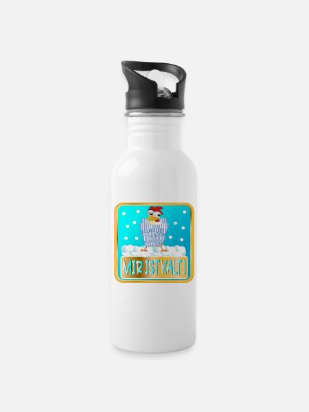 MIR IST KALT WINTER HÜHNER - Trinkflasche mit integriertem Trinkhalm - Weiß