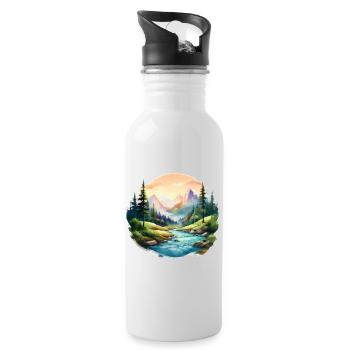 Scenic Mountain River Art - Water bottle with straw - white - Right