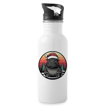 Nilpferd Weihnachten Christmas - Trinkflasche mit integriertem Trinkhalm - Weiß - Rechts
