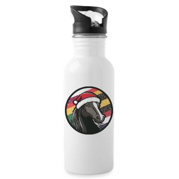 Pferd Weihnachten Christmas - Trinkflasche mit integriertem Trinkhalm - Weiß - Rechts