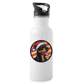 Dobermann Hund Weihnachten Christmas - Trinkflasche mit integriertem Trinkhalm - Weiß - Rechts