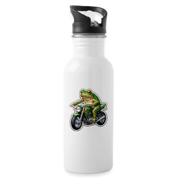 Frosch auf Motorrad - Trinkflasche mit integriertem Trinkhalm - Weiß - Rechts