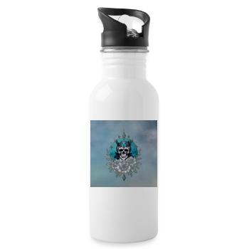 Atemberaubender Schädel mit majestätischer Krone - Trinkflasche mit integriertem Trinkhalm - Weiß - Rechts