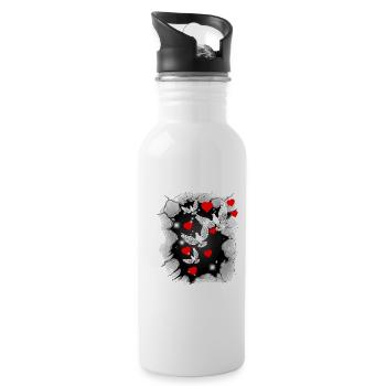 Doves Dove Heart Hearts Peace Doves of Peace - Water bottle with straw - white - Right