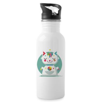 Geometrische Roboterkatze–Kreative Illustration - Trinkflasche mit integriertem Trinkhalm - Weiß - Rechts