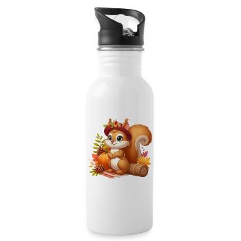 Squirell Autumn - Water bottle with straw - white - Right