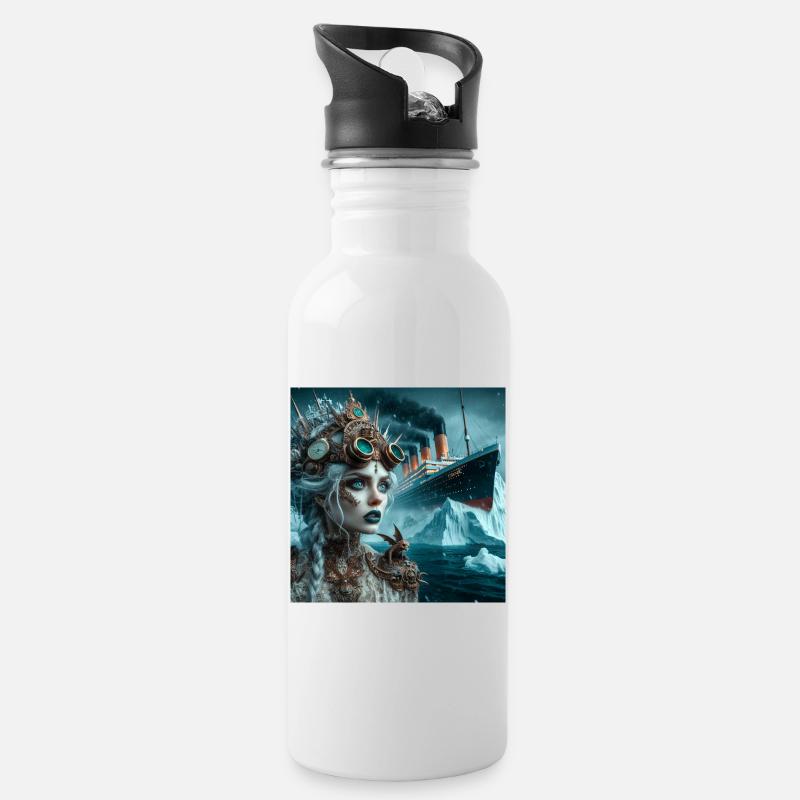 Steampunk Meerjungfrau Titanic - Trinkflasche mit integriertem Trinkhalm - Weiß