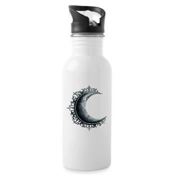 Verzierter Silbermond mit Ornament - Trinkflasche mit integriertem Trinkhalm - Weiß - Rechts