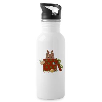 Cat in Christmas Gift - Water bottle with straw - white - Right