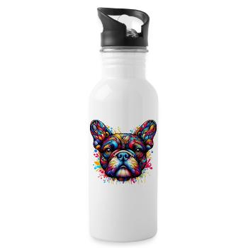 French Bulldog Dog - Water bottle with straw - white - Right