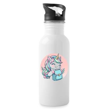 Einhorn Pastell Unicorn mit Schulranzen - Trinkflasche mit integriertem Trinkhalm - Weiß - Rechts