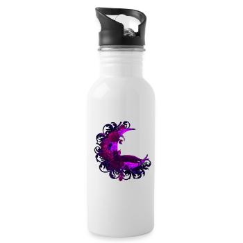 Mondsichel, Rosenblüte, Katzen motiv, Ranken - Trinkflasche mit integriertem Trinkhalm - Weiß - Rechts