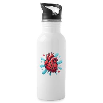 Herz Basketball Splash Grafik - Trinkflasche mit integriertem Trinkhalm - Weiß - Rechts