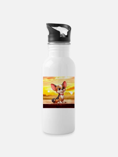 Chihuahua 5 - Water bottle with straw - white