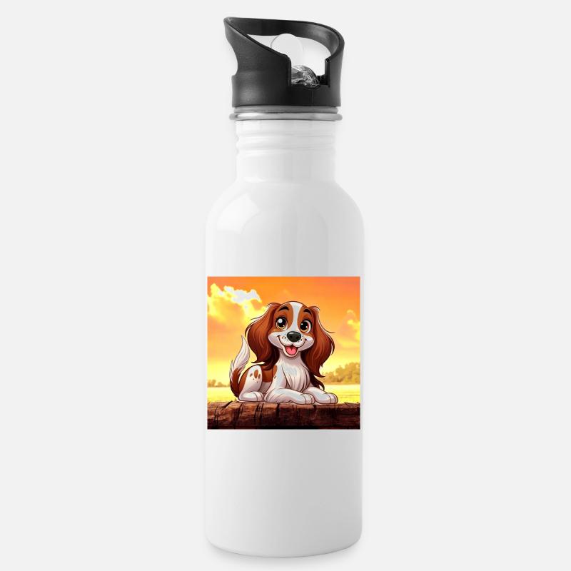 Brittany Spaniel 3 - Water bottle with straw - white
