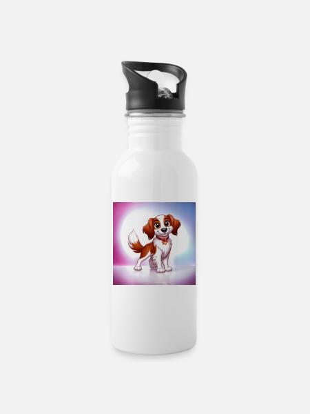 Brittany Spaniel 4 - Water bottle with straw - white