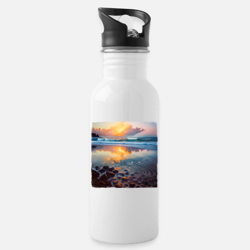 Plage Cailloux - Gourde avec paille intégrée - blanc
