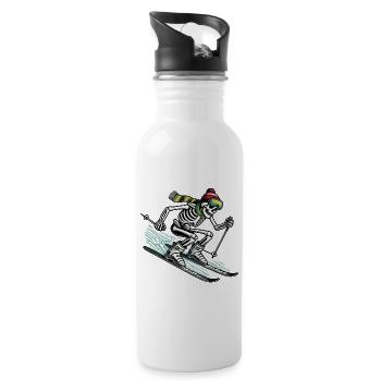 Skelett auf Skiern - Winterabenteuer mit Twist - Trinkflasche mit integriertem Trinkhalm - Weiß - Rechts