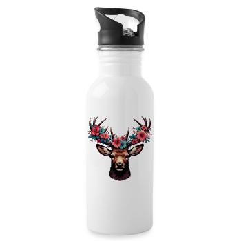 Cerf avec des fleurs - Gourde avec paille intégrée - blanc - Droite