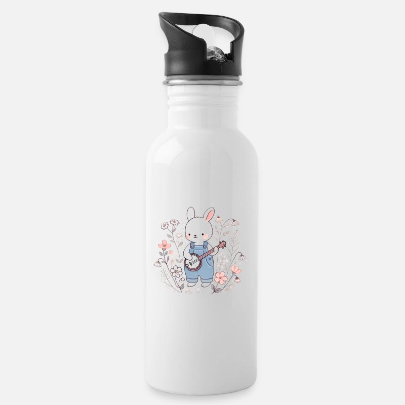 Lapin Banjo dans le champ de fleurs - Gourde avec paille intégrée - blanc