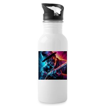 Retro Neon Effects Guitarist - Water bottle with straw - white - Right