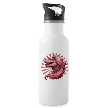 Rosahaarige Diva TRex Illustration - Trinkflasche mit integriertem Trinkhalm - Weiß - Rechts