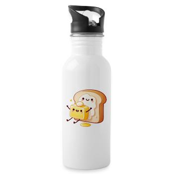 beurre toast câlin mignon dessin animé design - Gourde avec paille intégrée - blanc - Droite