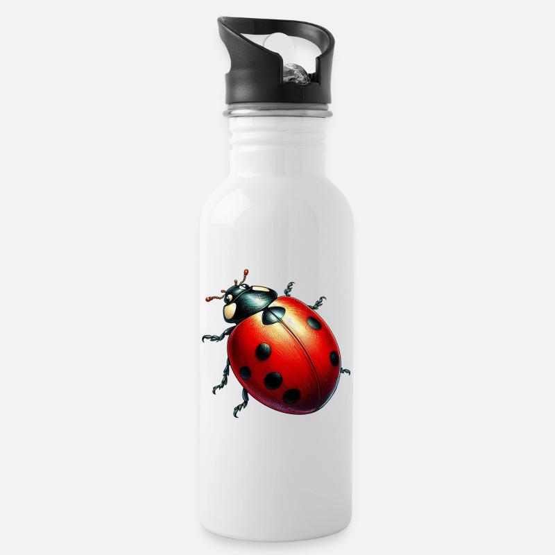Marienkäfer - Trinkflasche mit integriertem Trinkhalm - Weiß